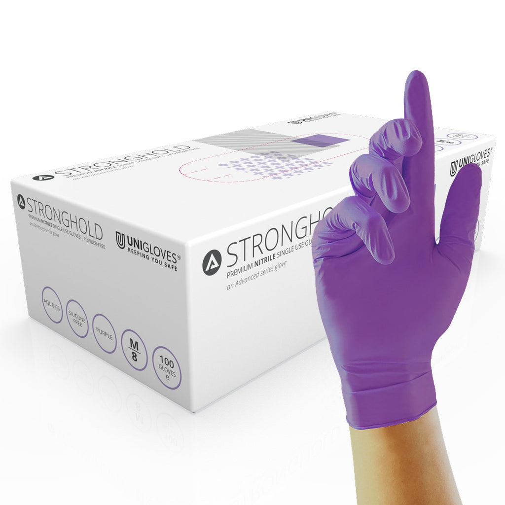 Unigloves Stronghold – Heavy Duty Purple Nitrile Chemical Resistant ASTM  D6978 Chemo Gloves - Pack of 100